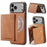 FIERRE SHANN FS030 For iPhone 17 Pro Magnetic Case Tri-Fold Wallet Leather Back Cover with Card Holder - Brown - 1