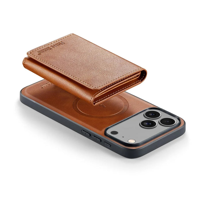 FIERRE SHANN FS030 For iPhone 17 Pro Magnetic Case Tri-Fold Wallet Leather Back Cover with Card Holder - Brown - 4