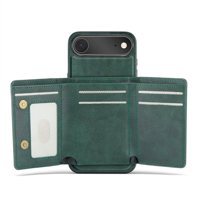 FIERRE SHANN FS030 For iPhone Air Magnetic Case Tri-Fold Wallet Leather Back Cover with Card Holder - Green - 2