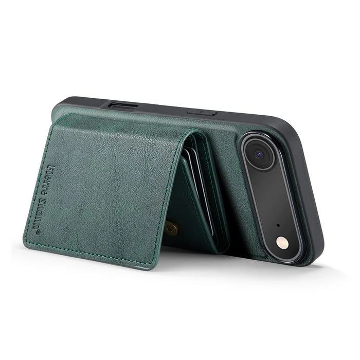FIERRE SHANN FS030 For iPhone Air Magnetic Case Tri-Fold Wallet Leather Back Cover with Card Holder - Green - 3