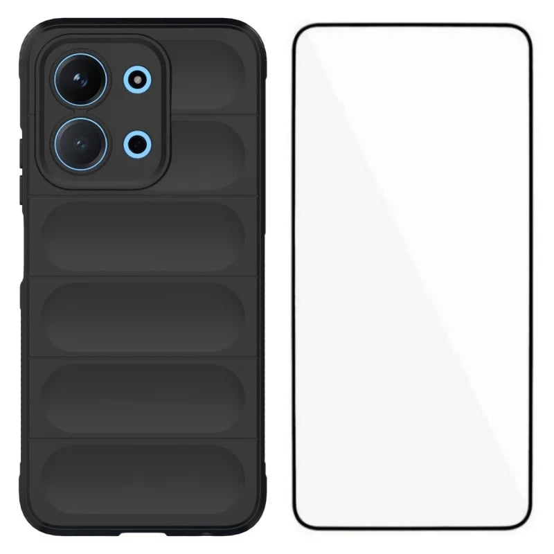 WANLONFENG For Xiaomi Redmi 15C 4G (Global) (171mm) TPU Case  HD Series Anti Slip Phone Cover with Tempered Glass - Black - 1