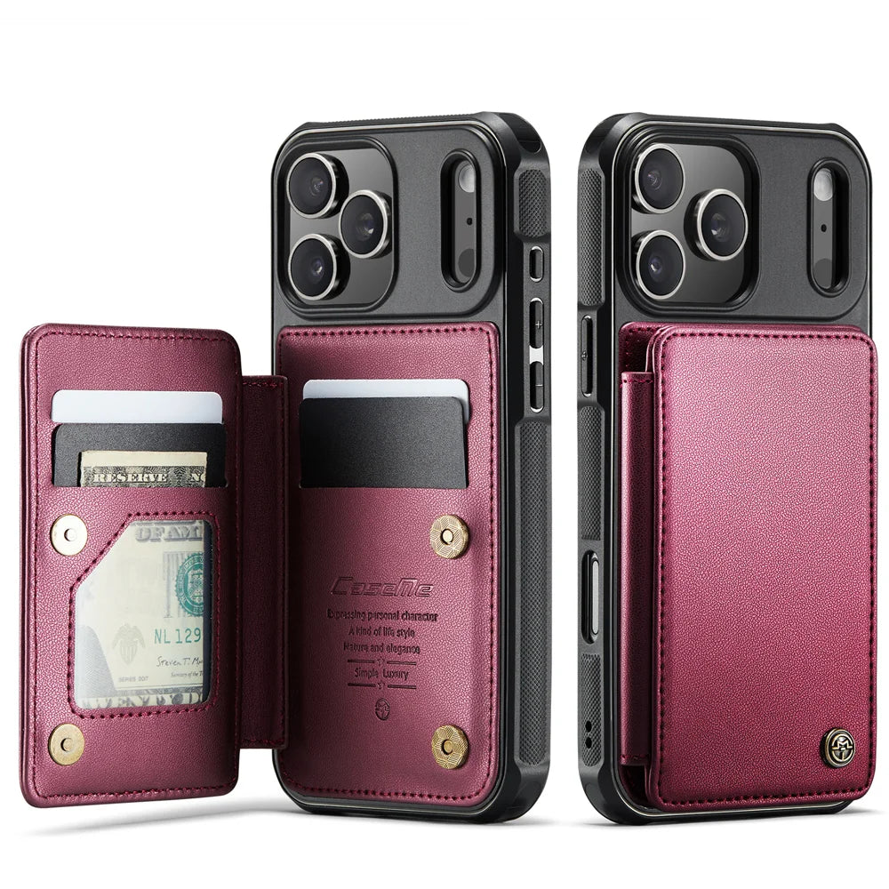 CASEME For iPhone 18 Pro / 17 Pro Case with RFID Blocking 5 Card Slots  C22 Leather Back Cover - Red - 1