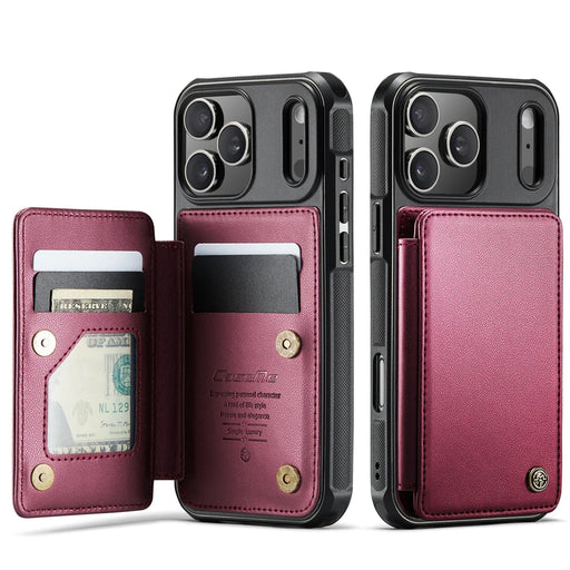 CASEME For iPhone 18 Pro / 17 Pro Case with RFID Blocking 5 Card Slots  C22 Leather Back Cover - Red - 1