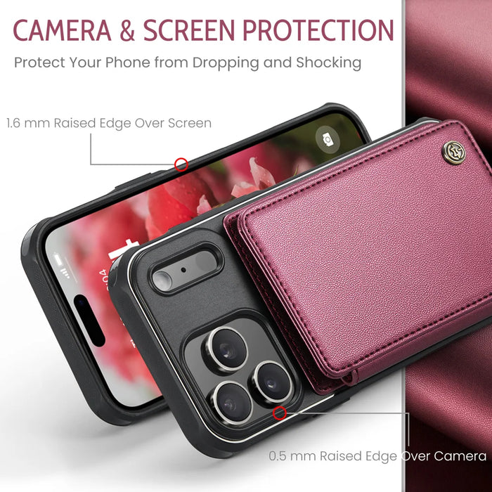CASEME For iPhone 18 Pro / 17 Pro Case with RFID Blocking 5 Card Slots  C22 Leather Back Cover - Red - 5