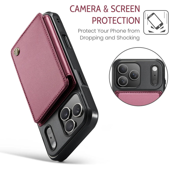 CASEME For iPhone 18 Pro / 17 Pro Case with RFID Blocking 5 Card Slots  C22 Leather Back Cover - Red - 6