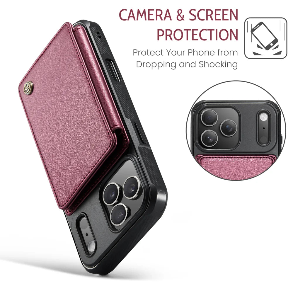 CASEME For iPhone 18 Pro Max / 17 Pro Max Case with RFID Blocking 5 Card Slots  C22 Leather Back Cover - Red - 6