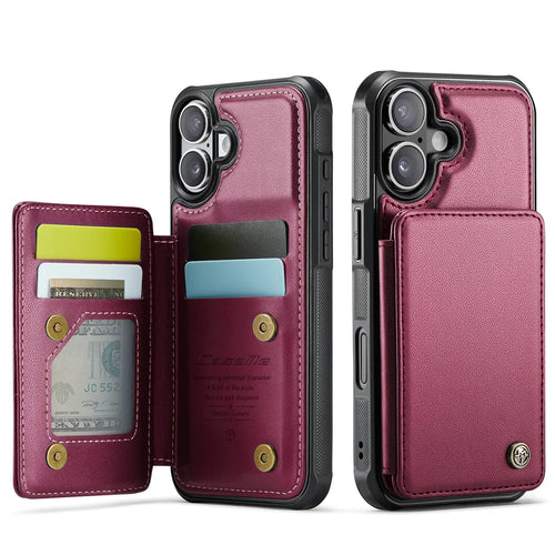 CASEME For iPhone 17 Case with RFID Blocking 5 Card Slots  C22 Leather Back Cover - Red - 1