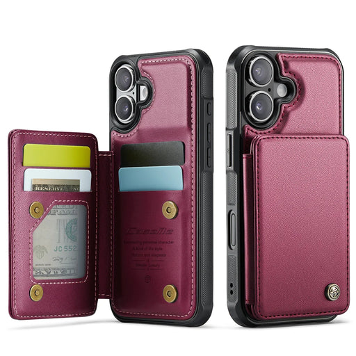 CASEME For iPhone 17 Case with RFID Blocking 5 Card Slots  C22 Leather Back Cover - Red - 1
