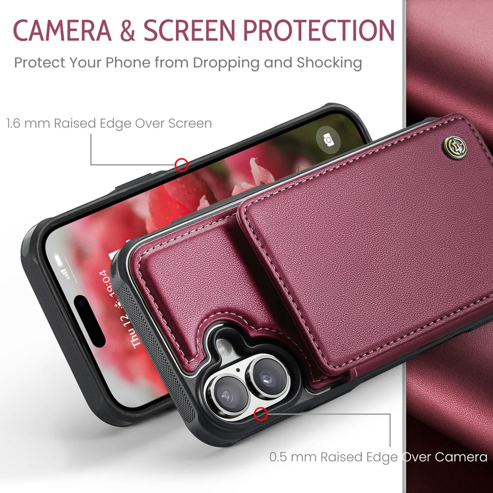 CASEME For iPhone 17 Case with RFID Blocking 5 Card Slots  C22 Leather Back Cover - Red - 5