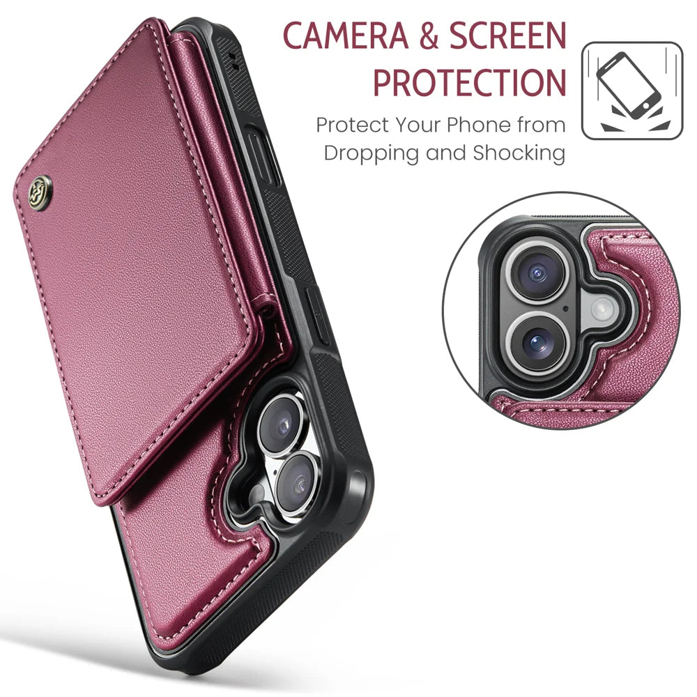 CASEME For iPhone 17 Case with RFID Blocking 5 Card Slots  C22 Leather Back Cover - Red - 6