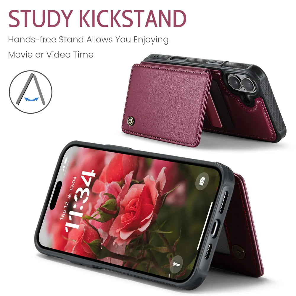 CASEME For iPhone 17 Case with RFID Blocking 5 Card Slots  C22 Leather Back Cover - Red - 7