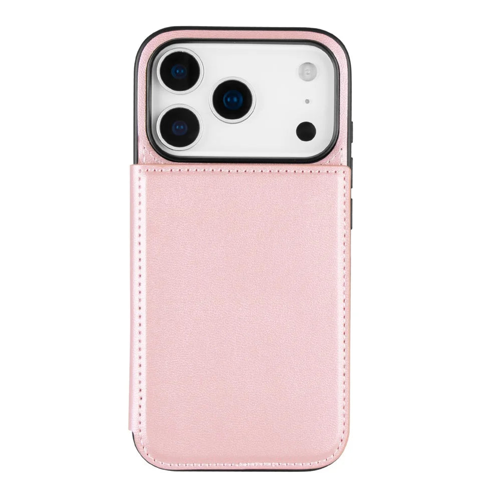 HANMAN Mika Series For iPhone 17 Pro Max Case with Card Holder PU Leather + TPU Back Cover - Rose Gold - 1