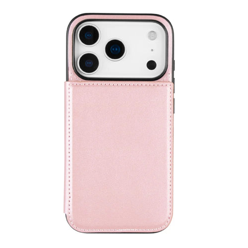 HANMAN Mika Series For iPhone 17 Pro Max Case with Card Holder PU Leather + TPU Back Cover - Rose Gold - 1