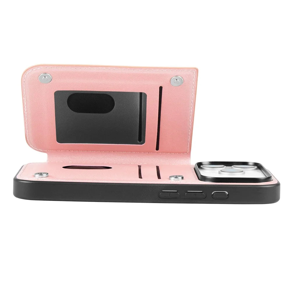 HANMAN Mika Series For iPhone 17 Pro Max Case with Card Holder PU Leather + TPU Back Cover - Rose Gold - 2