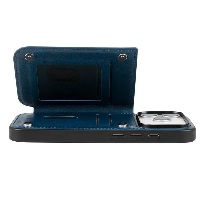 HANMAN Mika Series For iPhone 17 Pro Case with Card Holder PU Leather + TPU Back Cover - Blue - 2