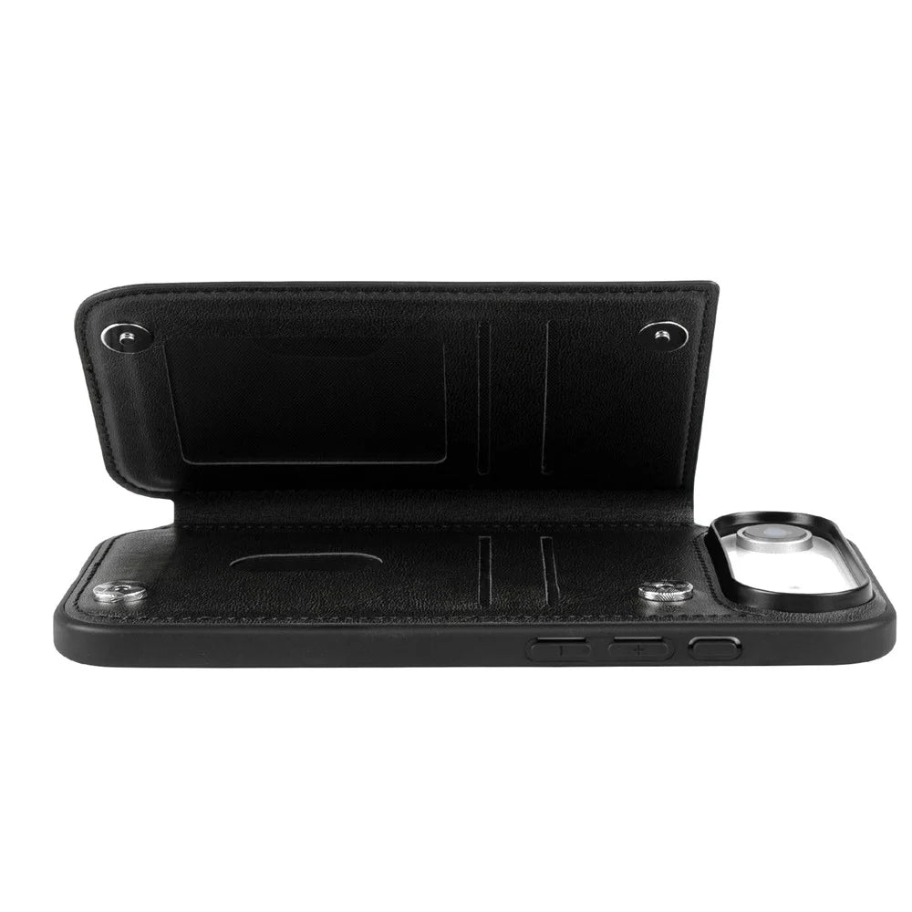 HANMAN Mika Series For iPhone Air Case with Card Holder PU Leather + TPU Back Cover - Black - 2