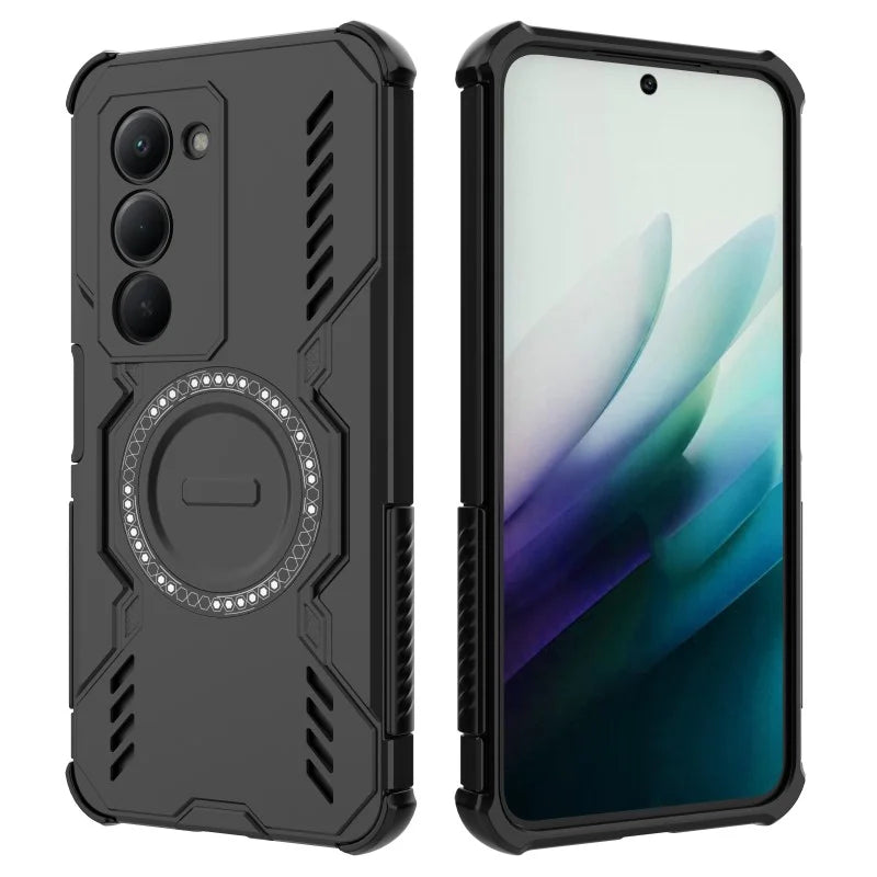 WANLONFENG For Xiaomi Redmi 15 4G (EU) (171mm) / Xiaomi Redmi 15 5G (EU) (171mm) Magnetic Case  DJ Series PC TPU Phone Cover with 2Pcs Tempered Glass Film - Black - 3