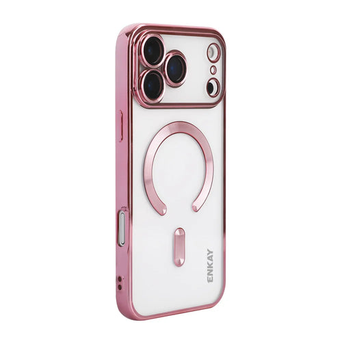 ENKAY HAT PRINCE For iPhone 17 Pro Magnetic Clear Case   Shockproof TPU Phone Cover with Lens Film - Pink - 1