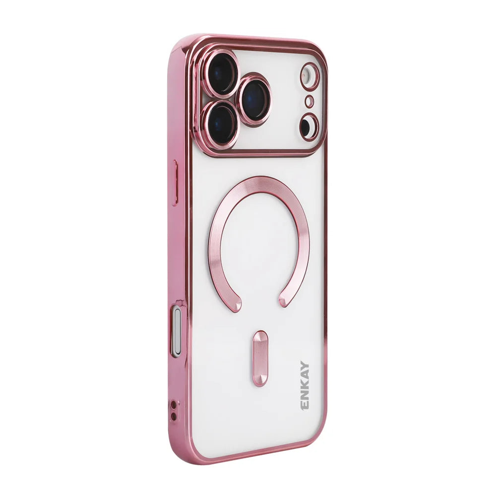 ENKAY HAT PRINCE For iPhone 17 Pro Max Magnetic Clear Case   Shockproof TPU Phone Cover with Lens Film - Pink - 1