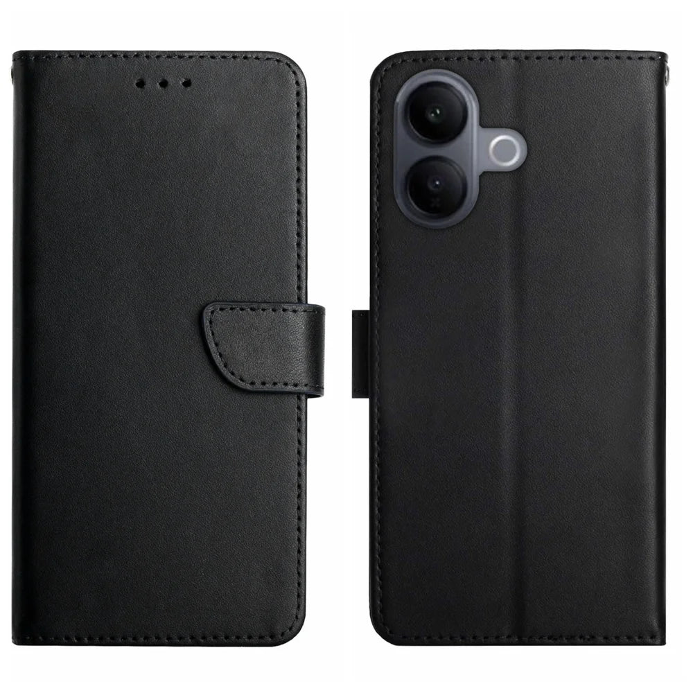 For vivo V60 Lite 5G Case Genuine Cow Leather Phone Cover Nappa Texture - Black - 1