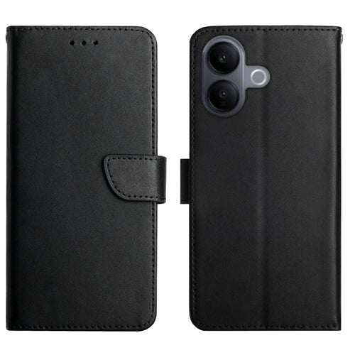 For vivo V60 Lite 5G Case Genuine Cow Leather Phone Cover Nappa Texture - Black - 1