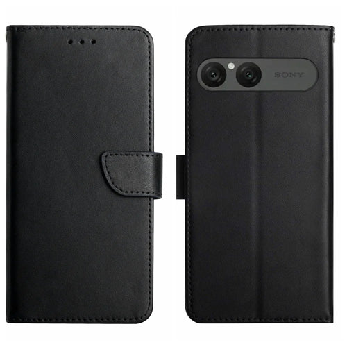 For Sony Xperia 10 VII Case Genuine Cow Leather Phone Cover Nappa Texture - Black - 1