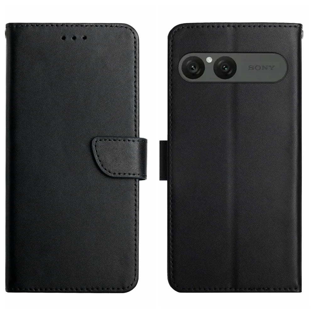 For Sony Xperia 10 VII Case Genuine Cow Leather Phone Cover Nappa Texture - Black - 1