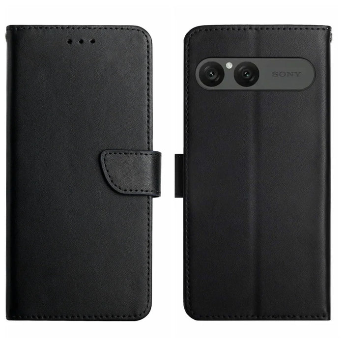 For Sony Xperia 10 VII Case Genuine Cow Leather Phone Cover Nappa Texture - Black - 1