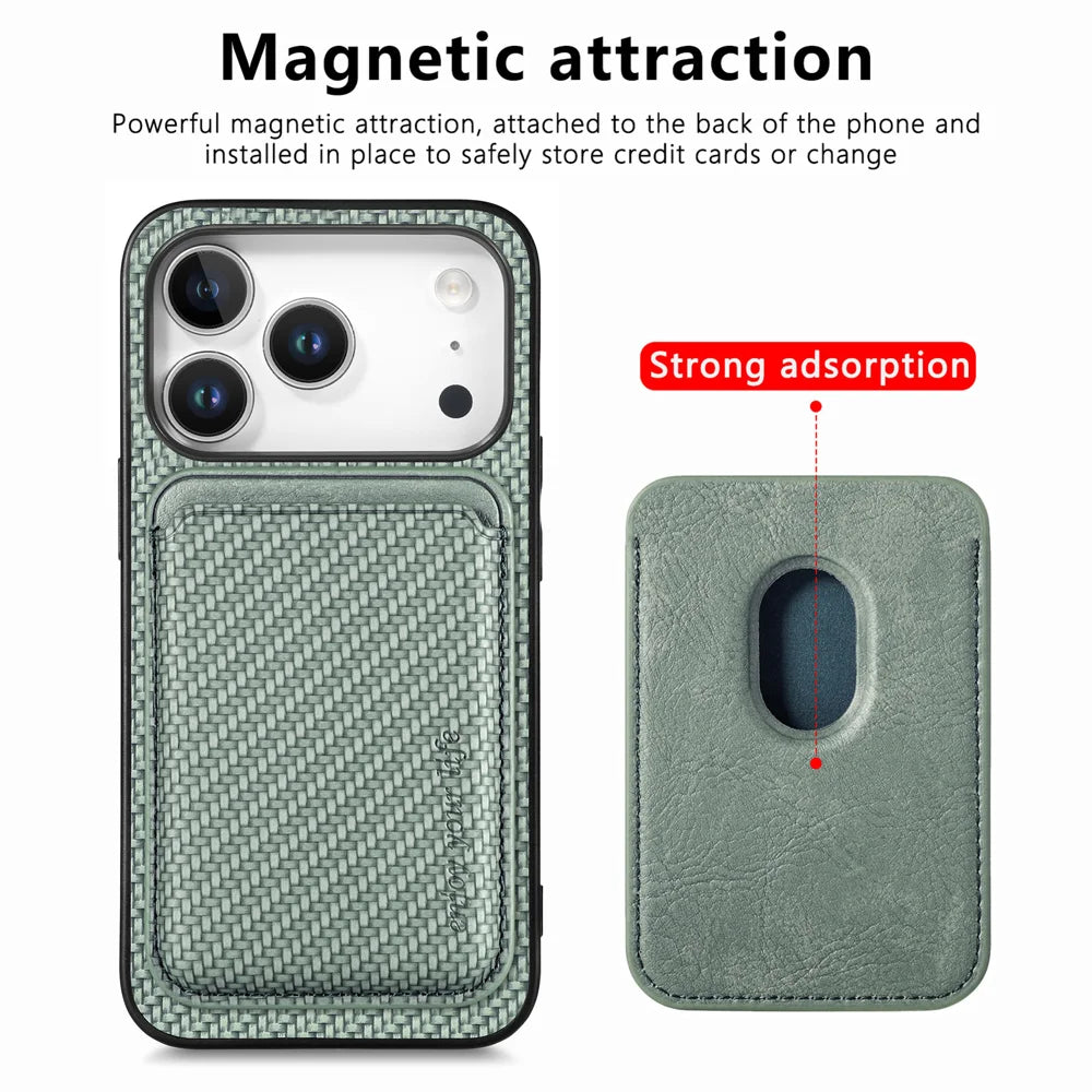 For iPhone 17 Pro Case Magnetic Detachable Card Holder Phone Back Cover - Green - 2