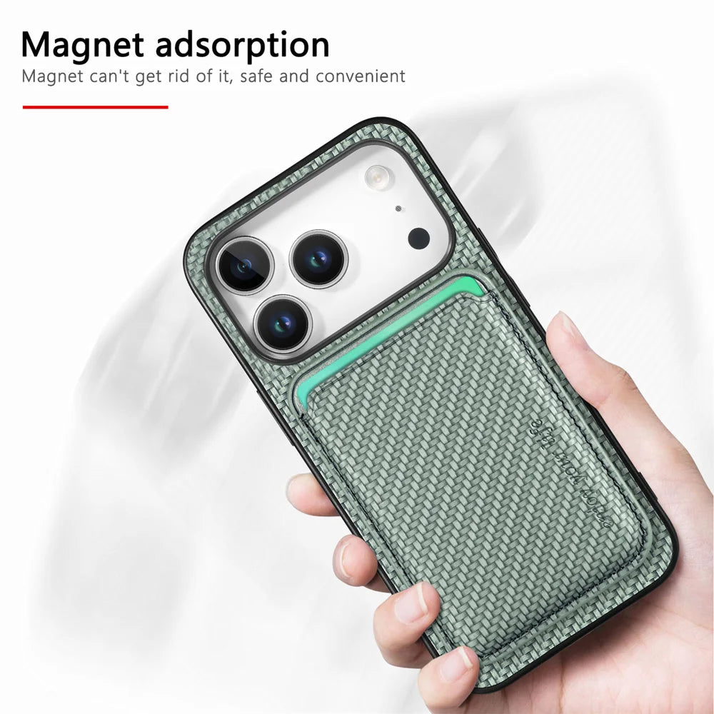 For iPhone 17 Pro Case Magnetic Detachable Card Holder Phone Back Cover - Green - 4