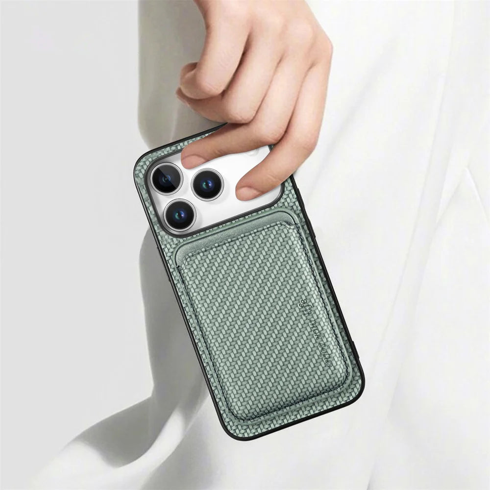 For iPhone 17 Pro Max Case Magnetic Detachable Card Holder Phone Back Cover - Green - 5