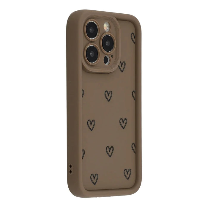 For iPhone 15 Pro Max Phone Case Heart Pattern TPU Shockproof Protective Cover - Brown - 1