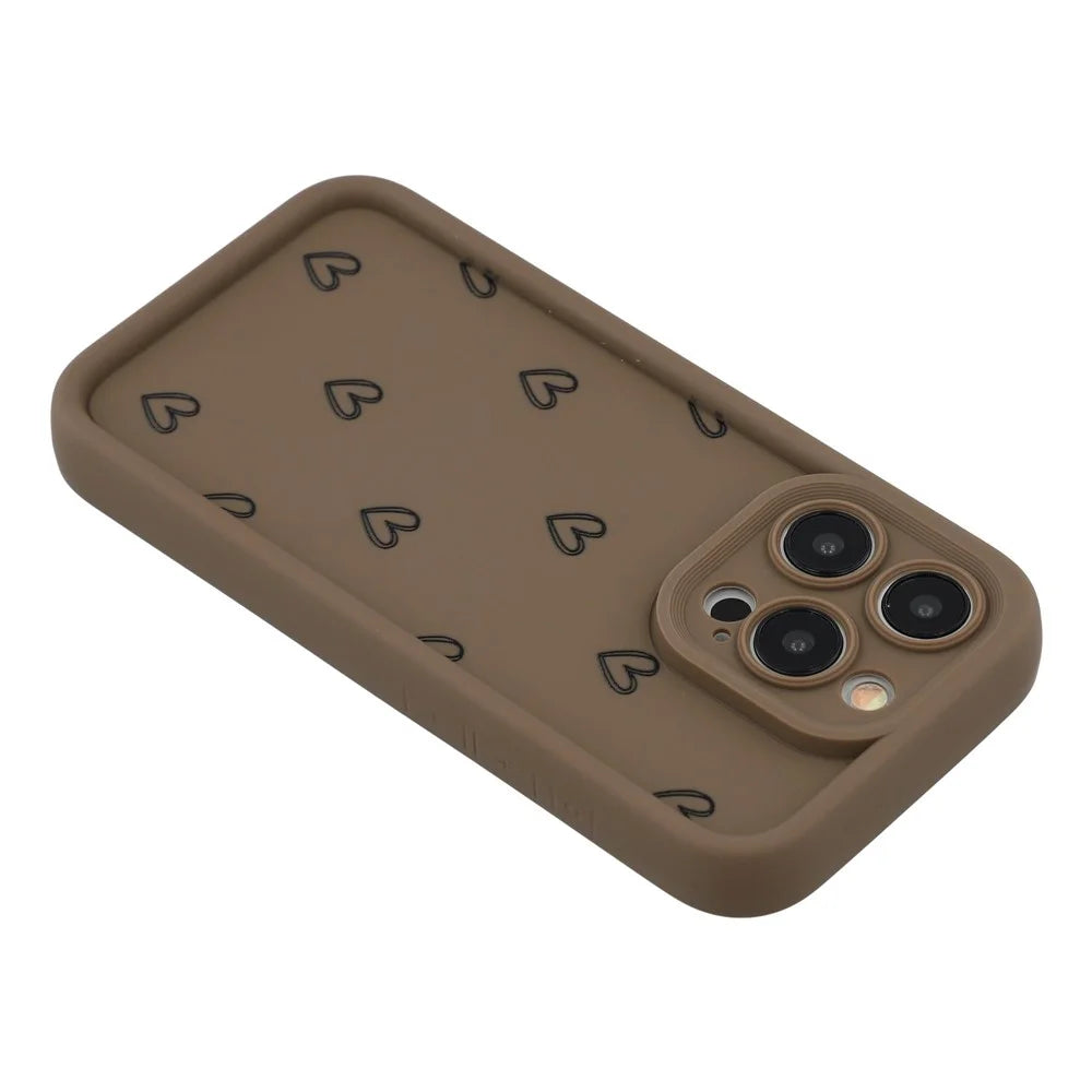 For iPhone 14 Pro Max Phone Case Heart Pattern TPU Shockproof Protective Cover - Brown - 5