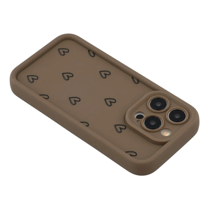 For iPhone 13 Pro Phone Case Heart Pattern TPU Shockproof Protective Cover - Brown - 5