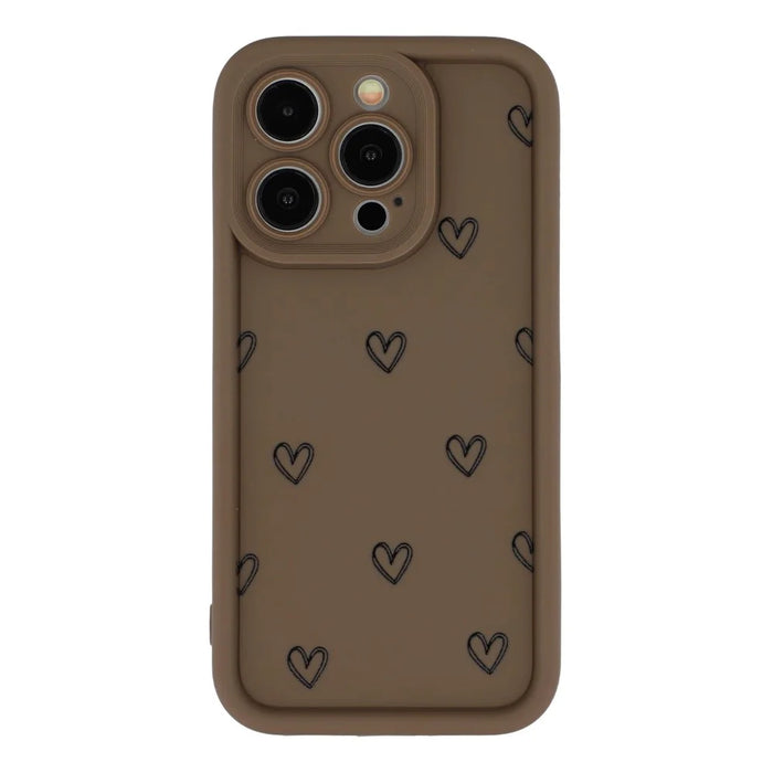 For iPhone 12 Pro Max Phone Case Heart Pattern TPU Shockproof Protective Cover - Brown - 3