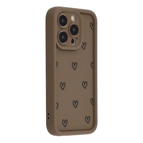 For iPhone 12 Pro Phone Case Heart Pattern TPU Shockproof Protective Cover - Brown - 1