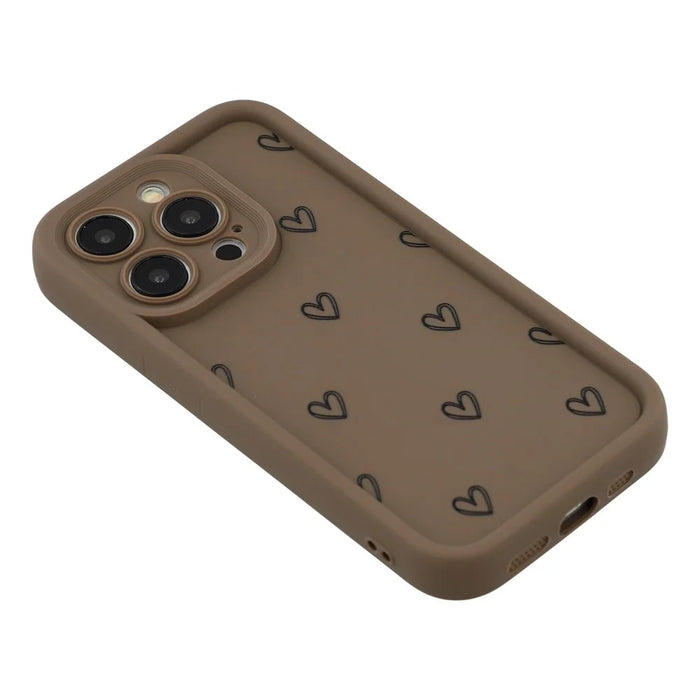For iPhone 12 Pro Phone Case Heart Pattern TPU Shockproof Protective Cover - Brown - 4