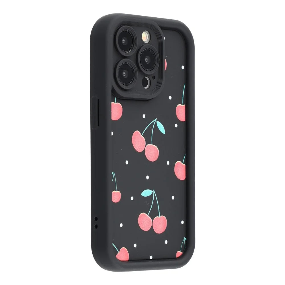 For iPhone 12 Pro Max Case Aesthetic Pattern Print TPU Shockproof Phone Cover - Cherry / Black - 1