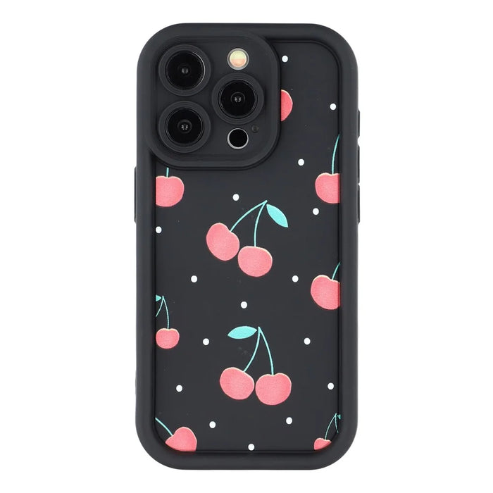 For iPhone 12 Pro Max Case Aesthetic Pattern Print TPU Shockproof Phone Cover - Cherry / Black - 3
