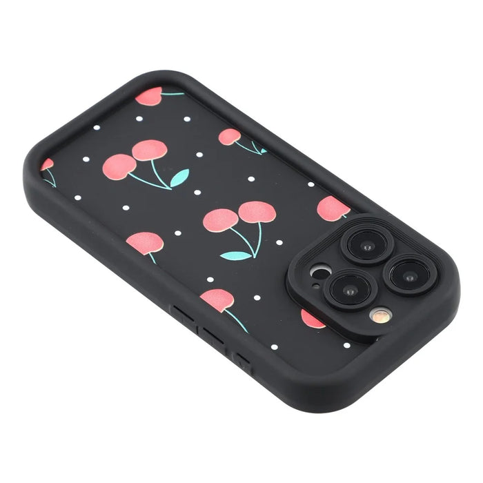 For iPhone 12 Pro Max Case Aesthetic Pattern Print TPU Shockproof Phone Cover - Cherry / Black - 5