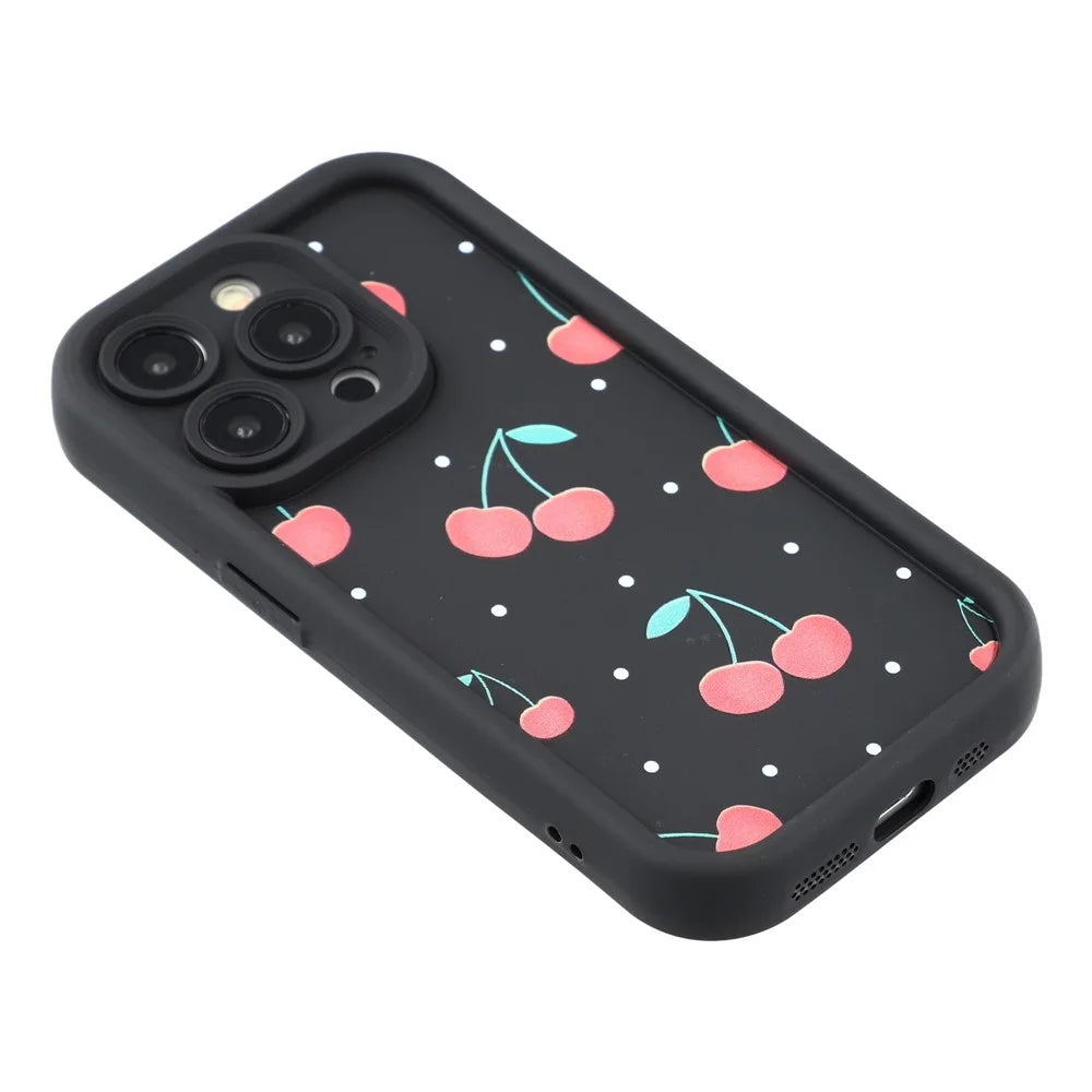 For iPhone 12 Pro Case Aesthetic Pattern Print TPU Shockproof Phone Cover - Cherry / Black - 4