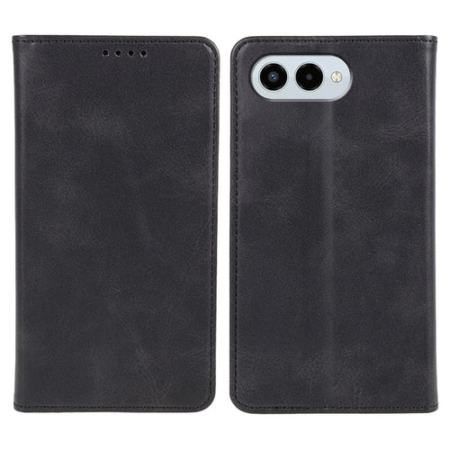 For T-Mobile REVVL 8 Case Strong Magnetic PU Leather Phone Cover Calf Texture - Black - 1