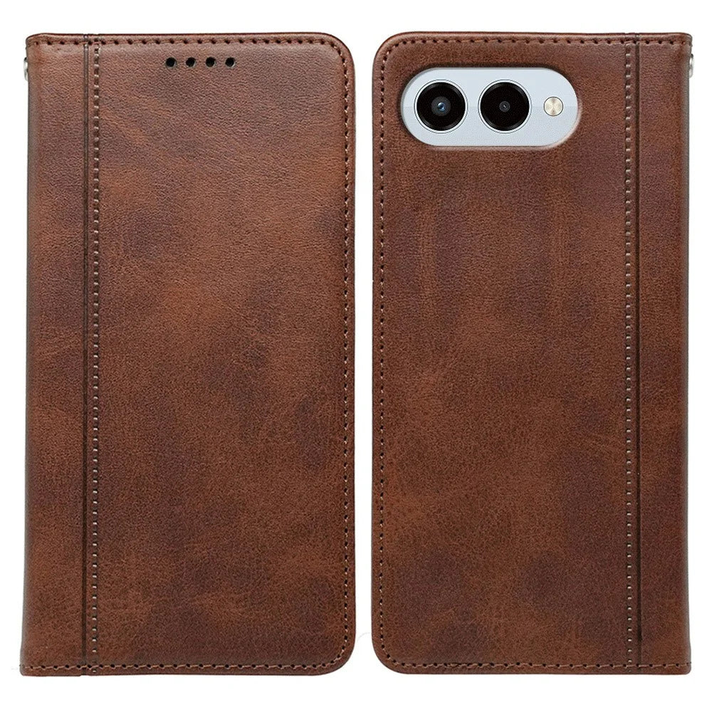 For T-Mobile REVVL 8 Case Hidden Magnetic Closure Calf Texture Leather Phone Cover - Brown - 1