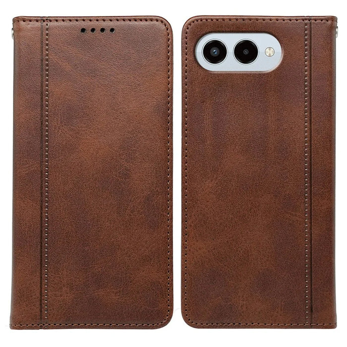 For T-Mobile REVVL 8 Case Hidden Magnetic Closure Calf Texture Leather Phone Cover - Brown - 1