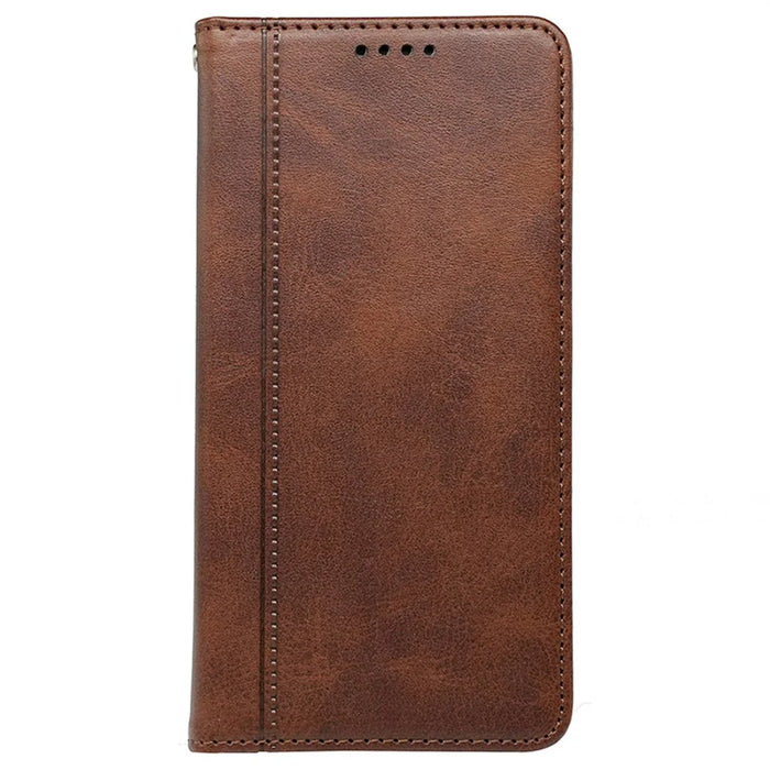 For T-Mobile REVVL 8 Case Hidden Magnetic Closure Calf Texture Leather Phone Cover - Brown - 5