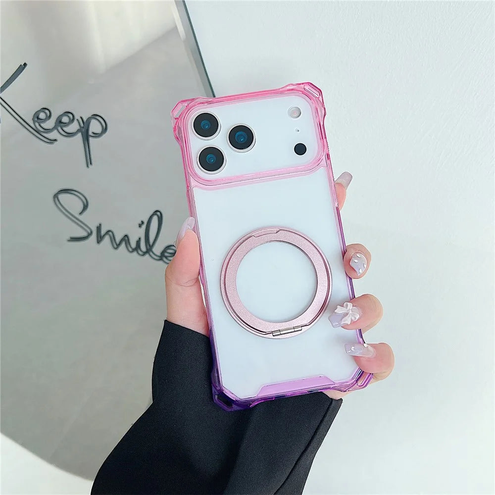 For iPhone 17 Pro Magnetic Case Ring Kickstand TPU + PC Phone Cover - Gradient Pink  /  Purple - 1