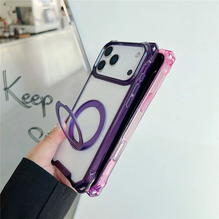 For iPhone 17 Pro Magnetic Case Ring Kickstand TPU + PC Phone Cover - Gradient Pink  /  Purple - 2