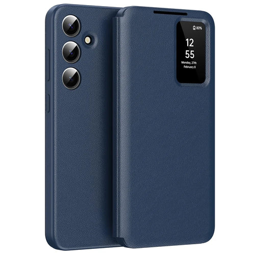For Samsung Galaxy S25 FE Case with Card Holder Smart View Window Leather Phone Cover - Sapphire - 1