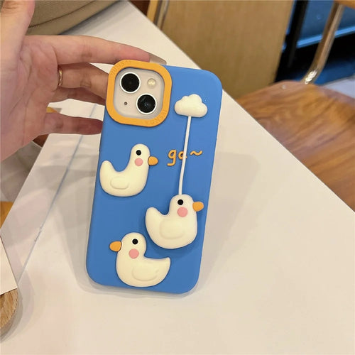 For iPhone 15 Silicone Case Cute Cloud Swing Duck Design Shockproof Phone Back Cover - 1