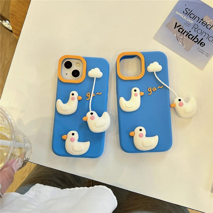 For iPhone 15 Silicone Case Cute Cloud Swing Duck Design Shockproof Phone Back Cover - 2